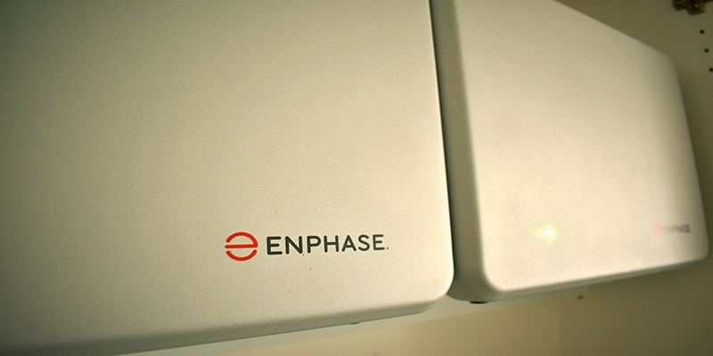 Upclose image of two Enphase solar batteries